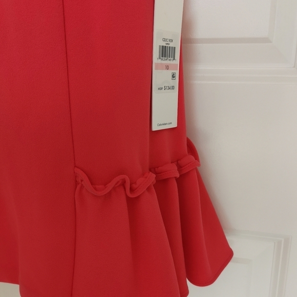 CALVIN Klein shift dress bell sleeve flounce hem coral size 10 NWT - Picture 9 of 12